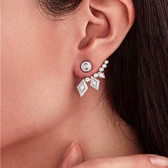 “Angel of Mine” Luxury Diamond Rhinestone Climber Gold Silver Stud Sexy Earrings - Picture 2 of 9